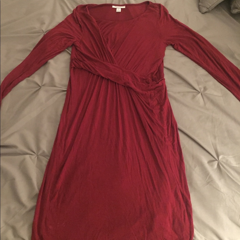 Comfy Red Faux-Wrap Motherhood Maternity Dress